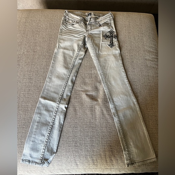 Antique Rivet Jeans Gray Antique Rivet Jeans With Rhinestones Cross